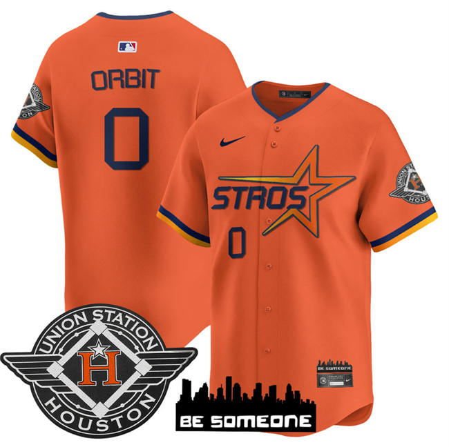 Men's Orange Houston Astros #0 Orbit 2025 City Connect Limited Stitched Baseball Jersey